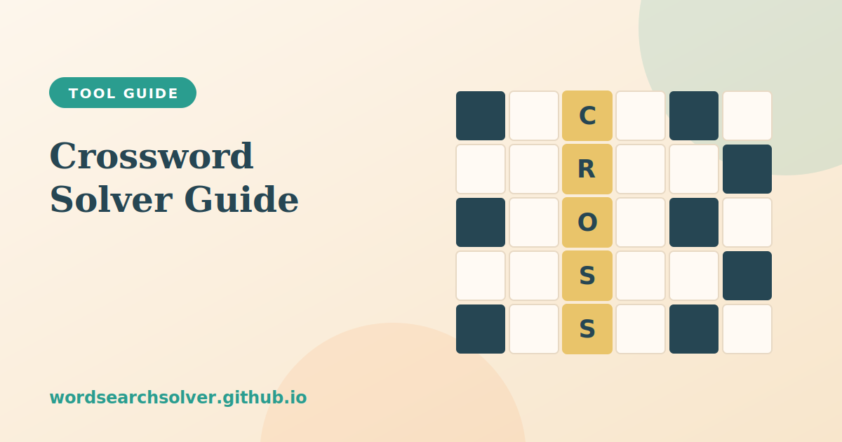 Crossword grid with black squares and highlighted letters spelling an answer, illustrating the Crossword Solver guide