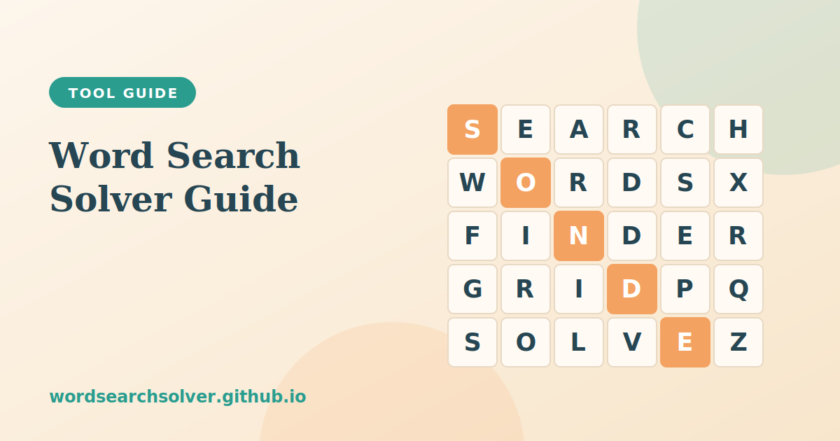 Letter grid with a diagonal hidden word highlighted, illustrating the Word Search Solver guide
